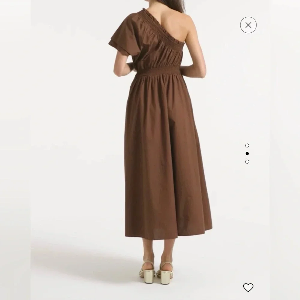 NWT J.Crew Smocked One-Shoulder Midi Dress Brown Cotton Poplin Size XS - Picture 12 of 12